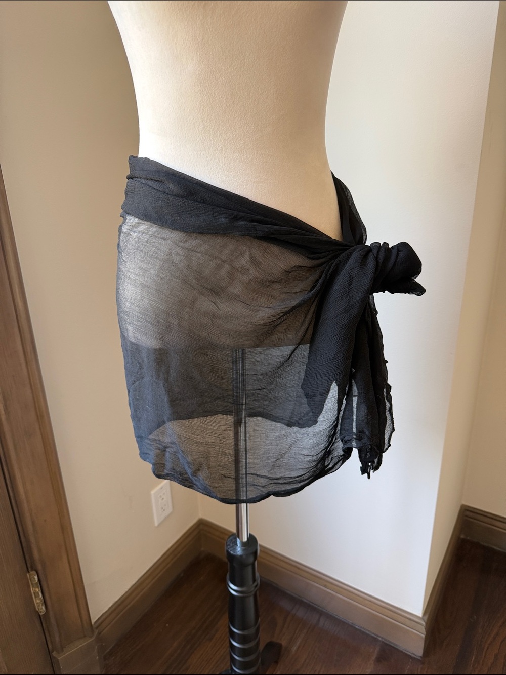 Classic Black Sheer Swim Sarong Wrap coverup Women